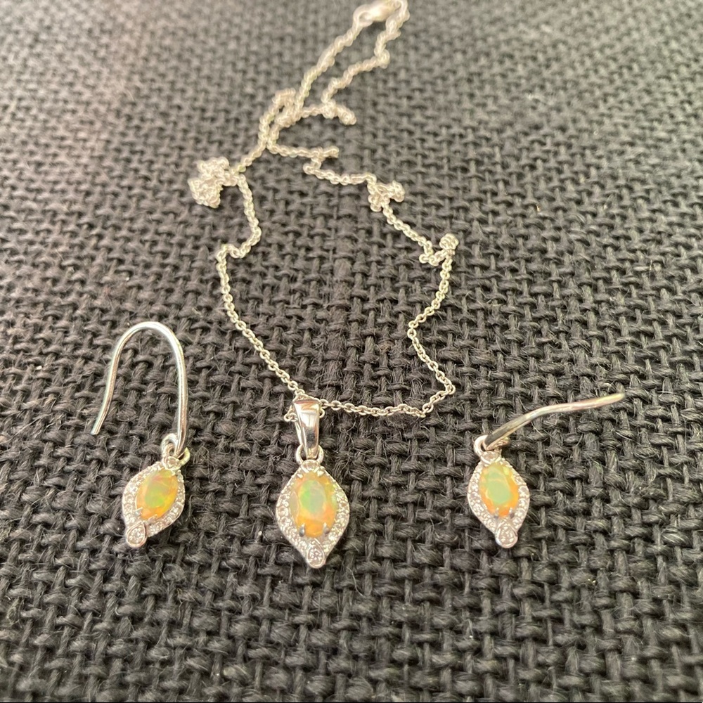 Vintage 925 Silver Opal Necklace and Earrings